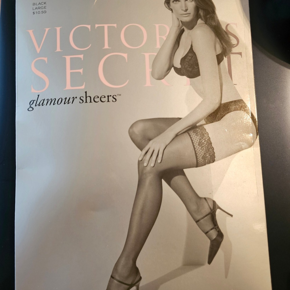 Victorias Secret Glamour Sheers Lace Top Thigh Highs Black Large 7837 Stay Up